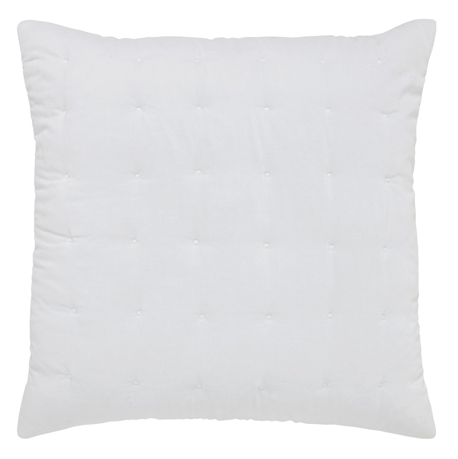 ES-353-2626-LOT1_1|Crisp white quilted square pillow, featuring a simple tufted pattern for a clean, minimalist bed accent.