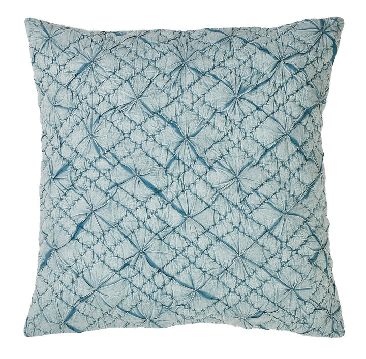 ES-365-2626_1|Decorative teal blue square pillow with a distinctive ruched diamond pattern, perfect for adding rich texture and color to decor.