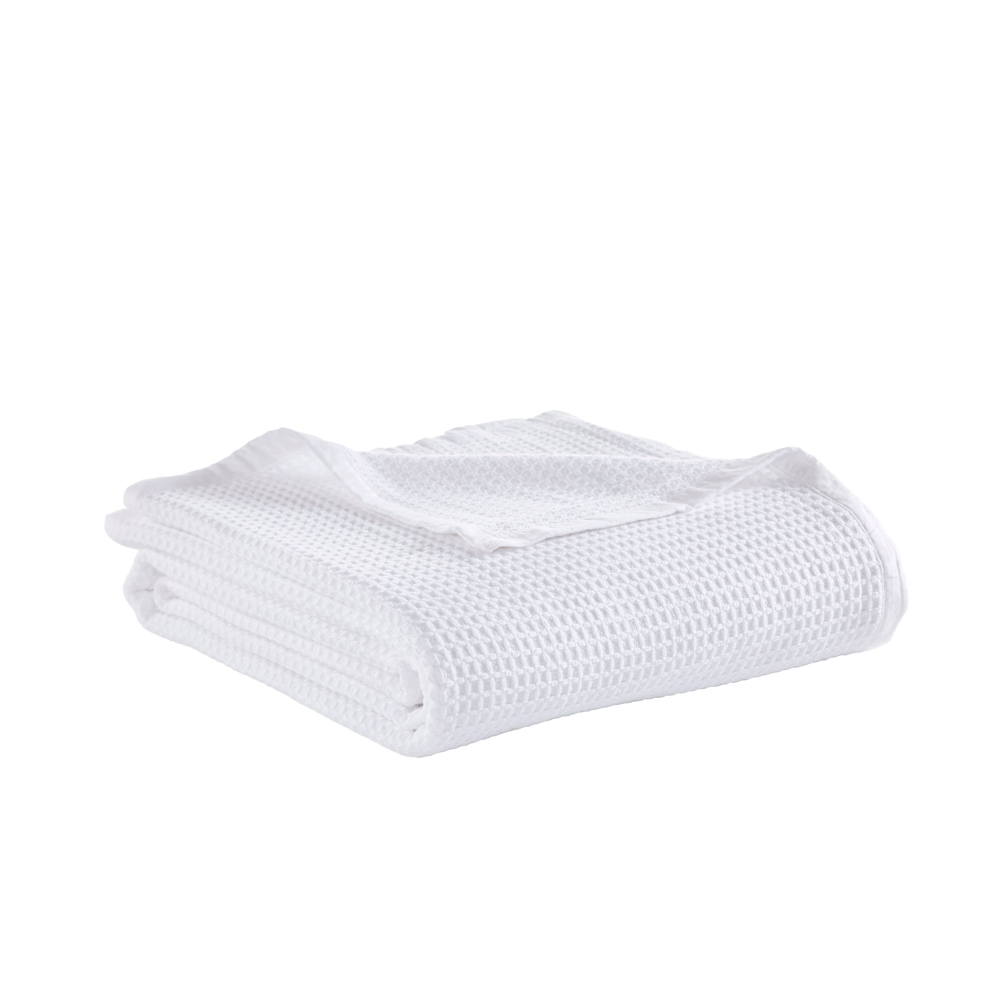BL-855-9496_3|Folded white woven blanket with a distinct basketweave pattern, perfect for adding texture and warmth.