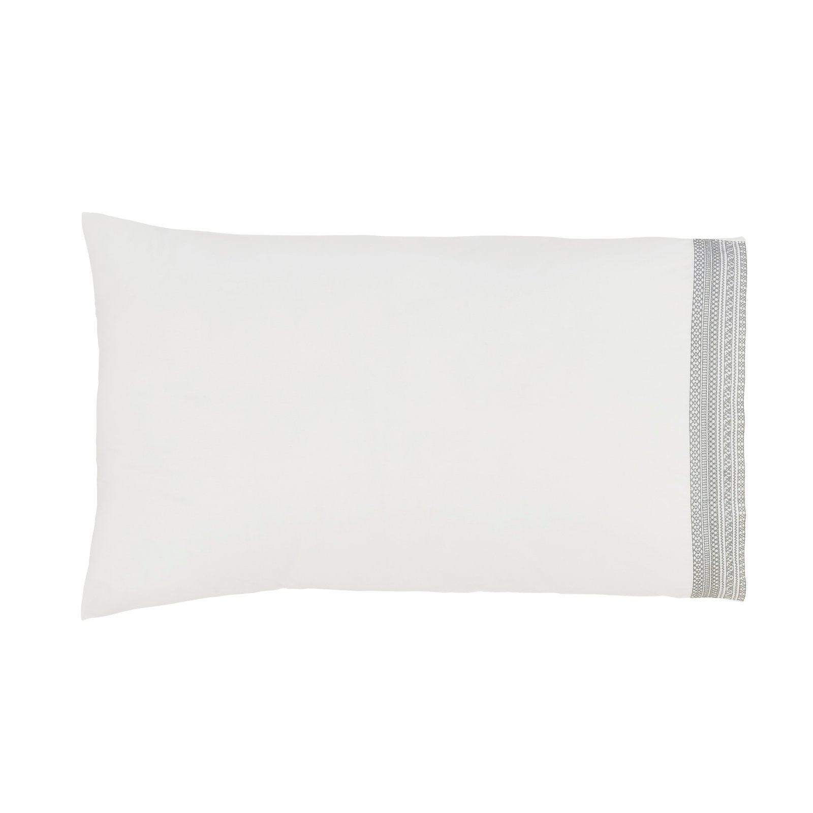 AKP-502-2040_1|White cotton pillowcase with gray embroidered trim, soft percale pillow shams, luxury bedding comfort. (117)