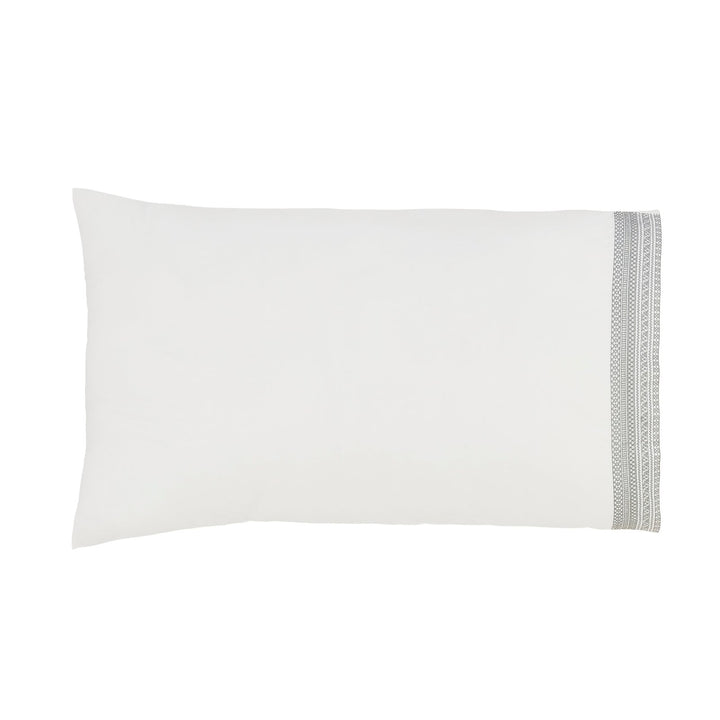 AKP-502-2040_1|White cotton pillowcase with gray embroidered trim, soft percale pillow shams, luxury bedding comfort. (117)