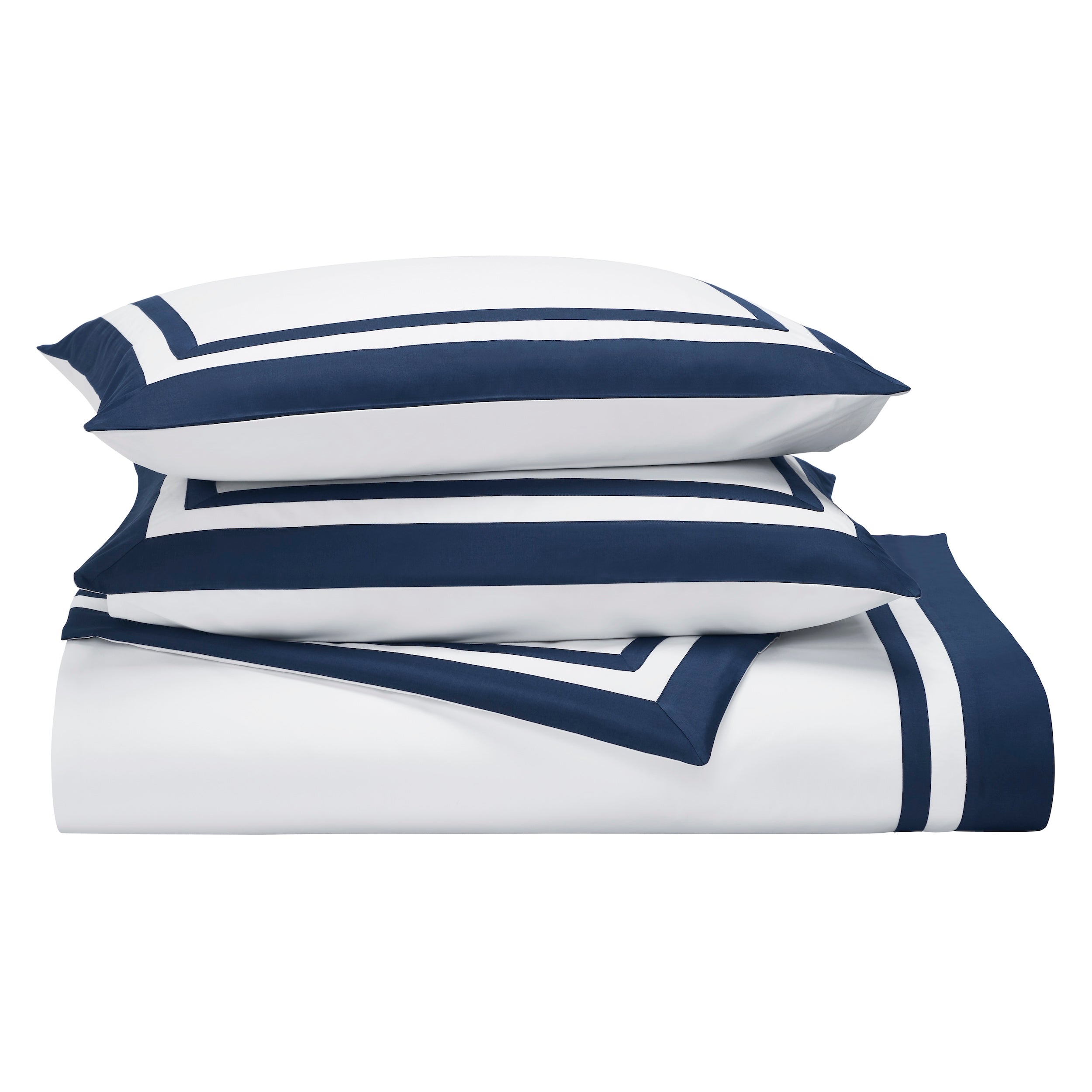 KS-069-2036_3|Navy blue and white striped luxury duvet cover set with bold geometric trim, premium bedding for a sophisticated bedroom.