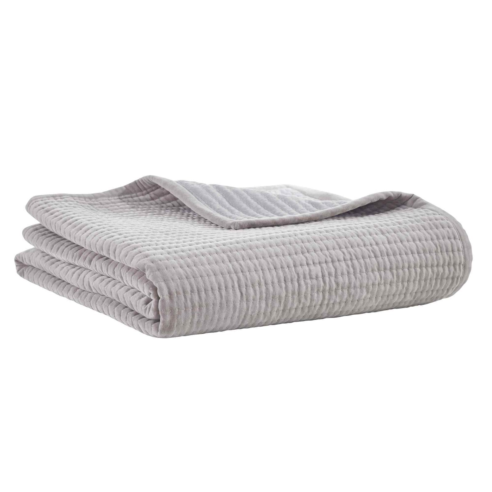 CL-188-9496_1|Folded light grey textured coverlet, displaying a subtle channel quilting pattern and soft fabric for comfort.