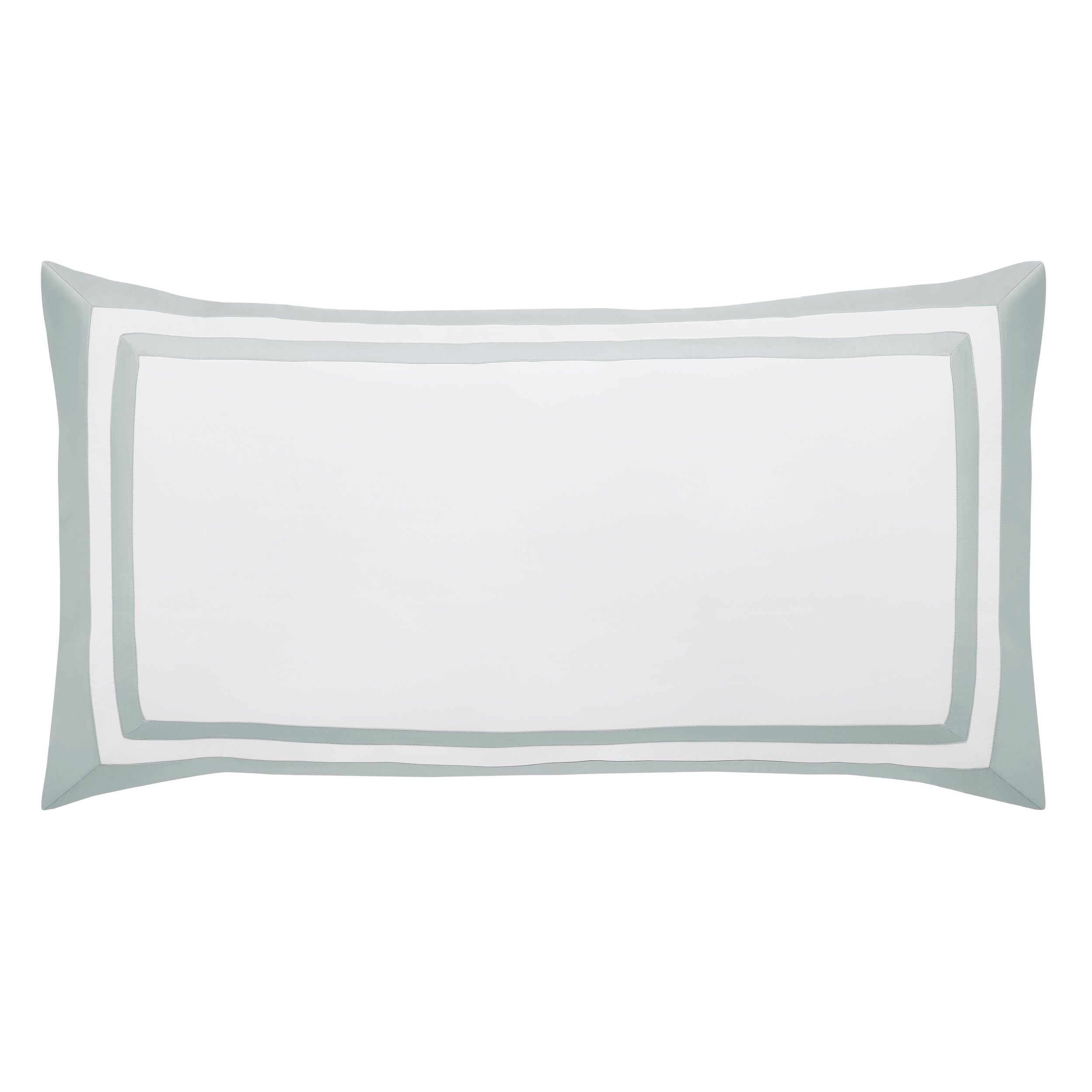 KS-063-2036_1|Pristine white duvet cover with calming light blue double border trim, high-quality cotton percale for a fresh, inviting bed.