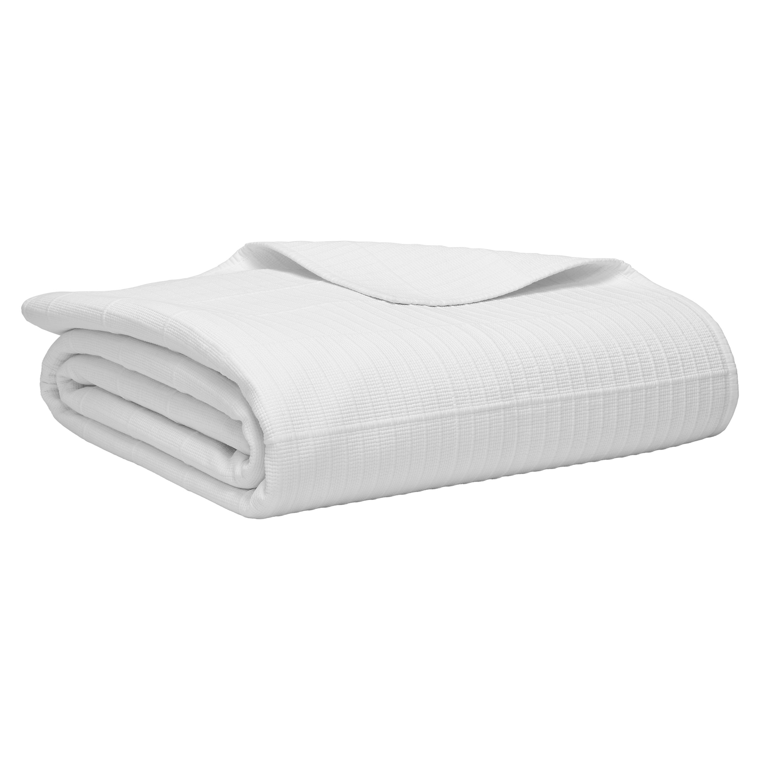 CL-268-11096_7|Crisp white textured coverlet, neatly folded and ideal for adding a layer of comfort and style to any bed ensemble.