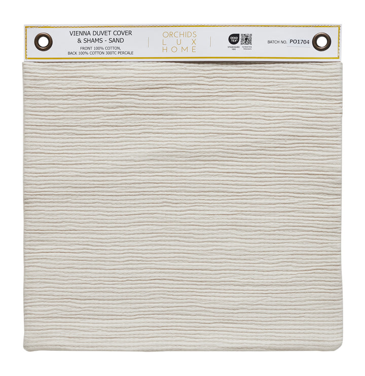 SWT-068-1010_1|Individual sand 100% cotton percale swatch for Vienna Duvet Cover & Shams. Textured, durable fabric sample.