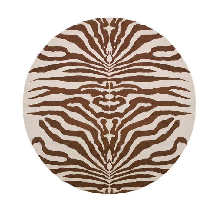 TC-4501A-60R_1|Stylish round rug featuring a striking brown and cream zebra print pattern, perfect for adding an exotic touch to any space.