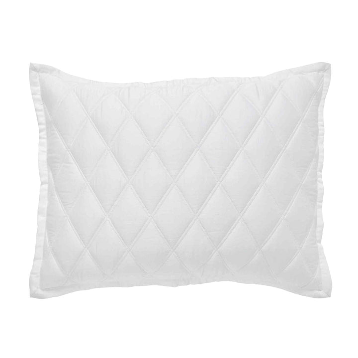 SS-179-2026_1|Classic white quilted coverlet pillow sham featuring elegant diamond stitching, ideal for a sophisticated bedroom update.