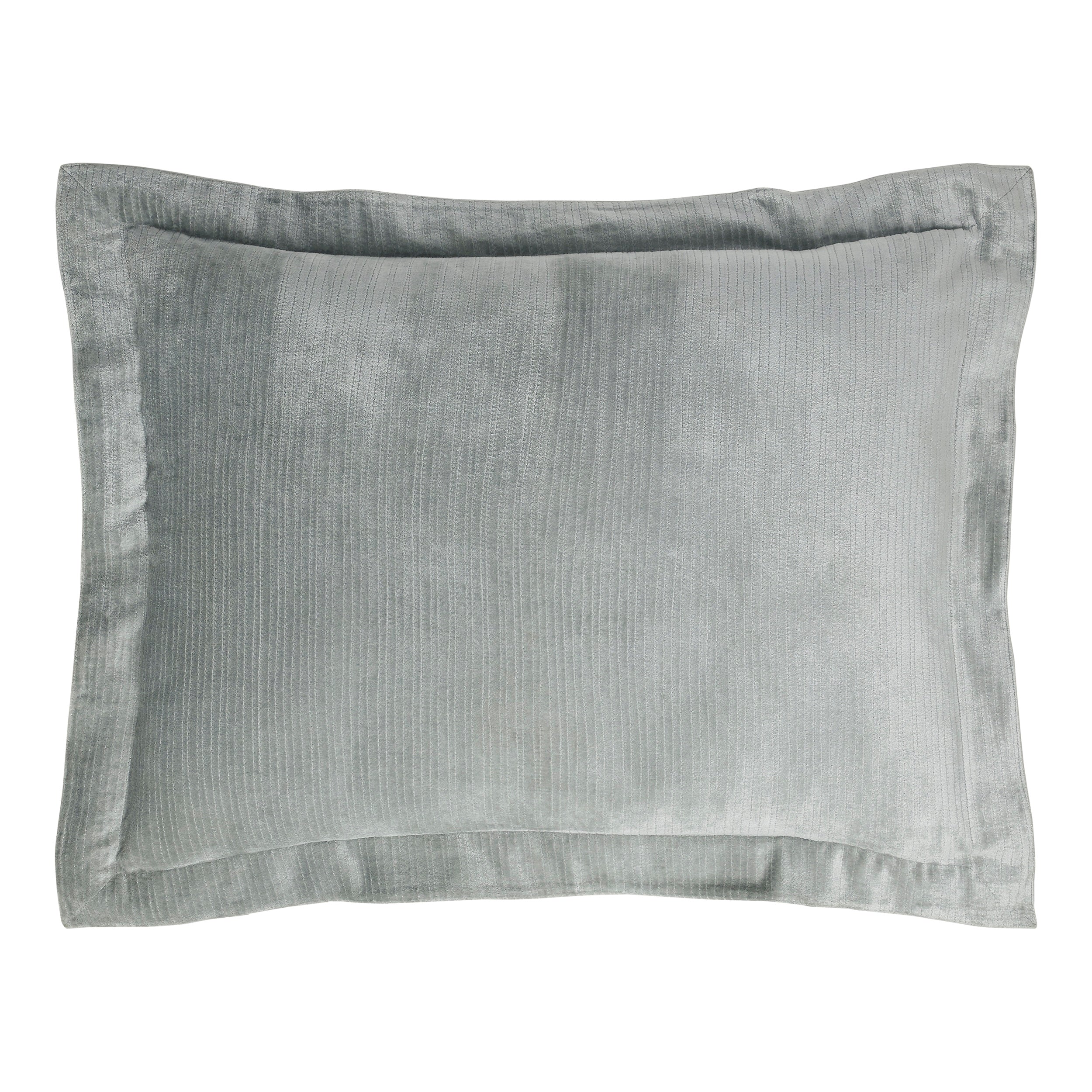 SS-054-2026_1|Luxurious light grey velvet corduroy pillow sham with wide flange, soft texture, perfect for modern bedroom duvet covers.