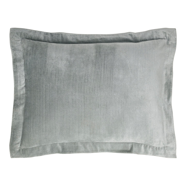 SS-054-2026_1|Luxurious light grey velvet corduroy pillow sham with wide flange, soft texture, perfect for modern bedroom duvet covers.