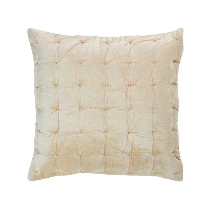 ES-314-2626-PO1299_1|Elegant light beige velvet quilt sham pillow featuring classic tufted square quilting, for luxurious bedding.