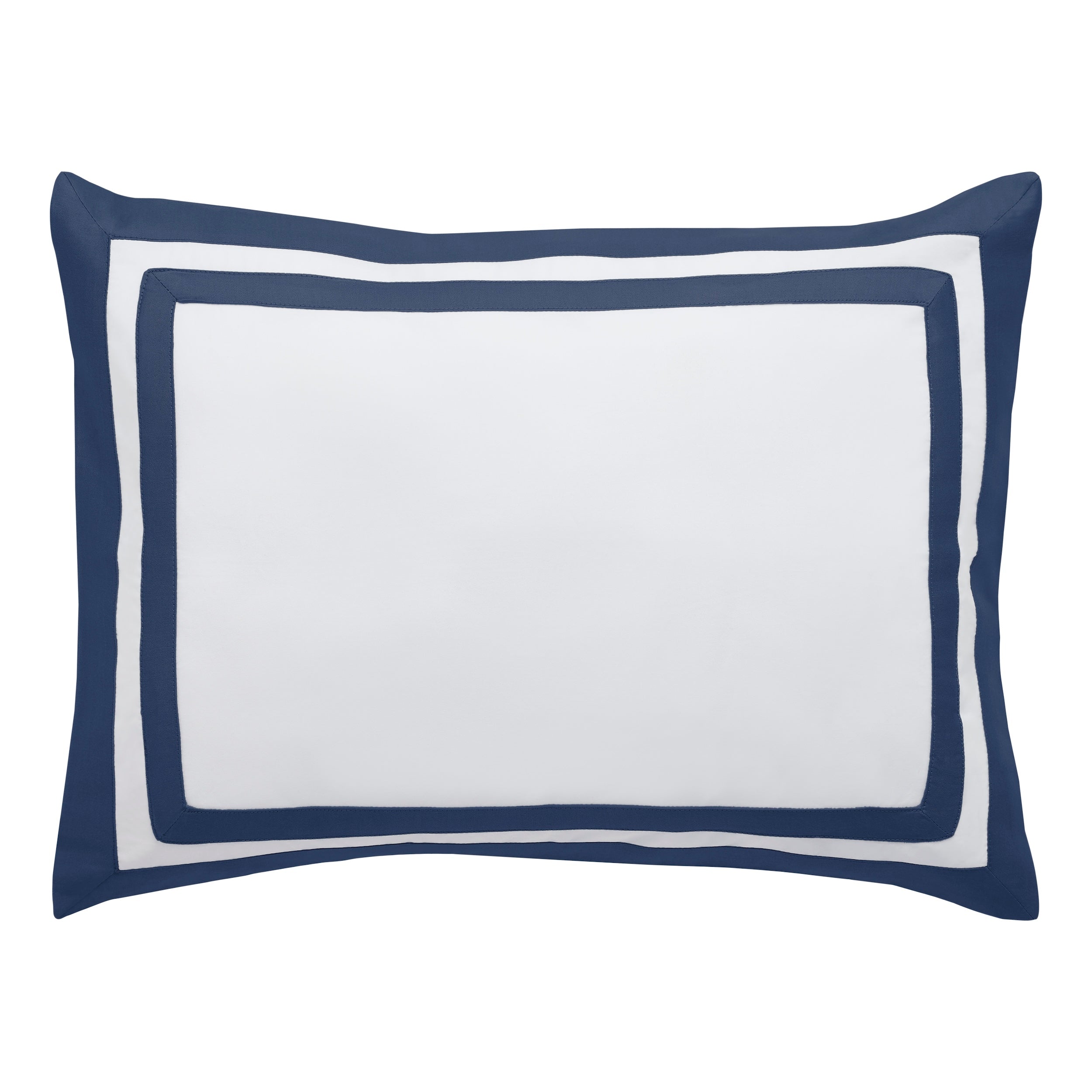 BS-069-1216_1|Chic white duvet cover with a bold navy blue double border. Crisp cotton luxury bedding, perfect for a modern bedroom.