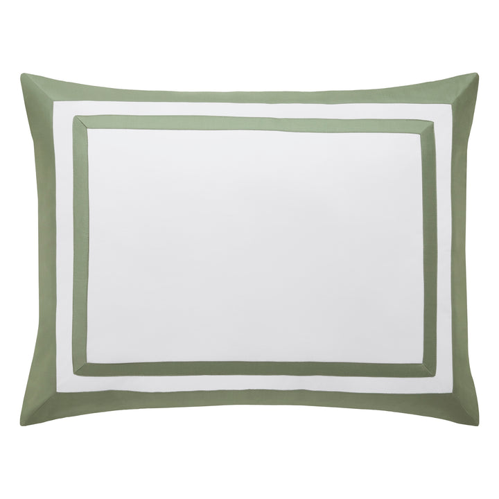 SS-062-2026_1|Crisp white duvet cover with a modern green double border design. Luxurious soft cotton bedding set, ideal for refreshing bedrooms.