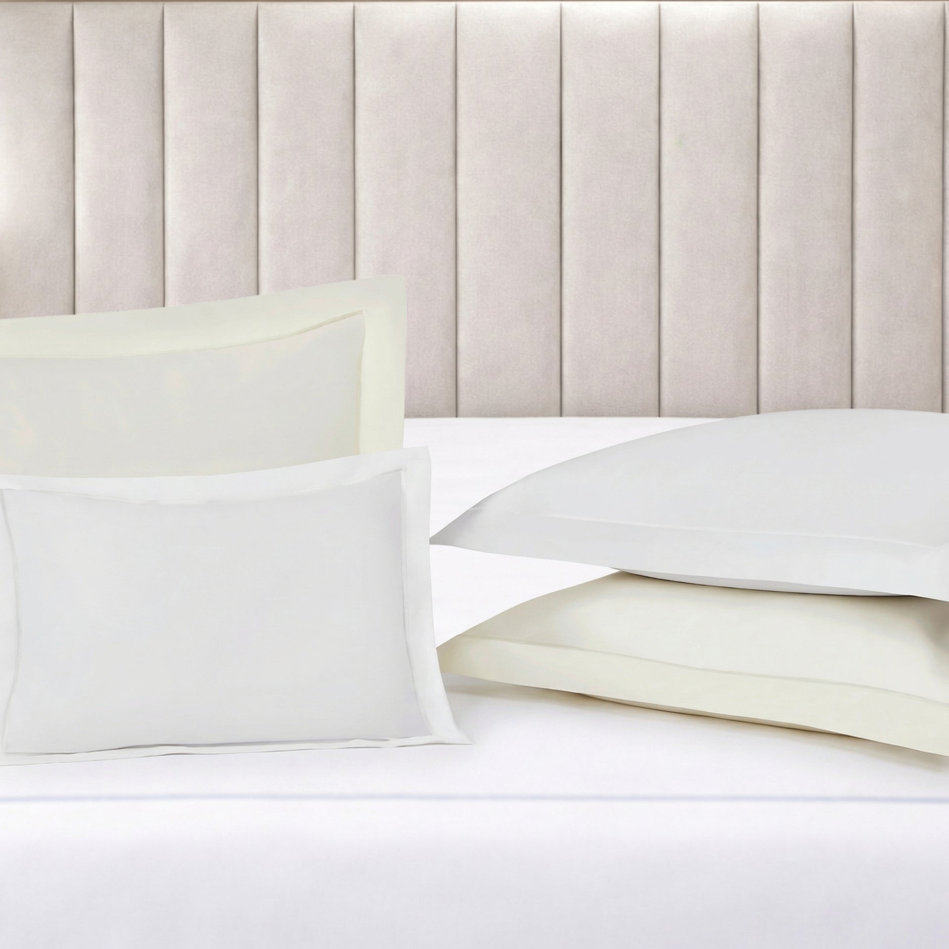SS-065-X_2|Luxurious pure white cotton sateen duvet cover draped elegantly on a bed, creating a serene, inviting sleep space. Premium comfort.