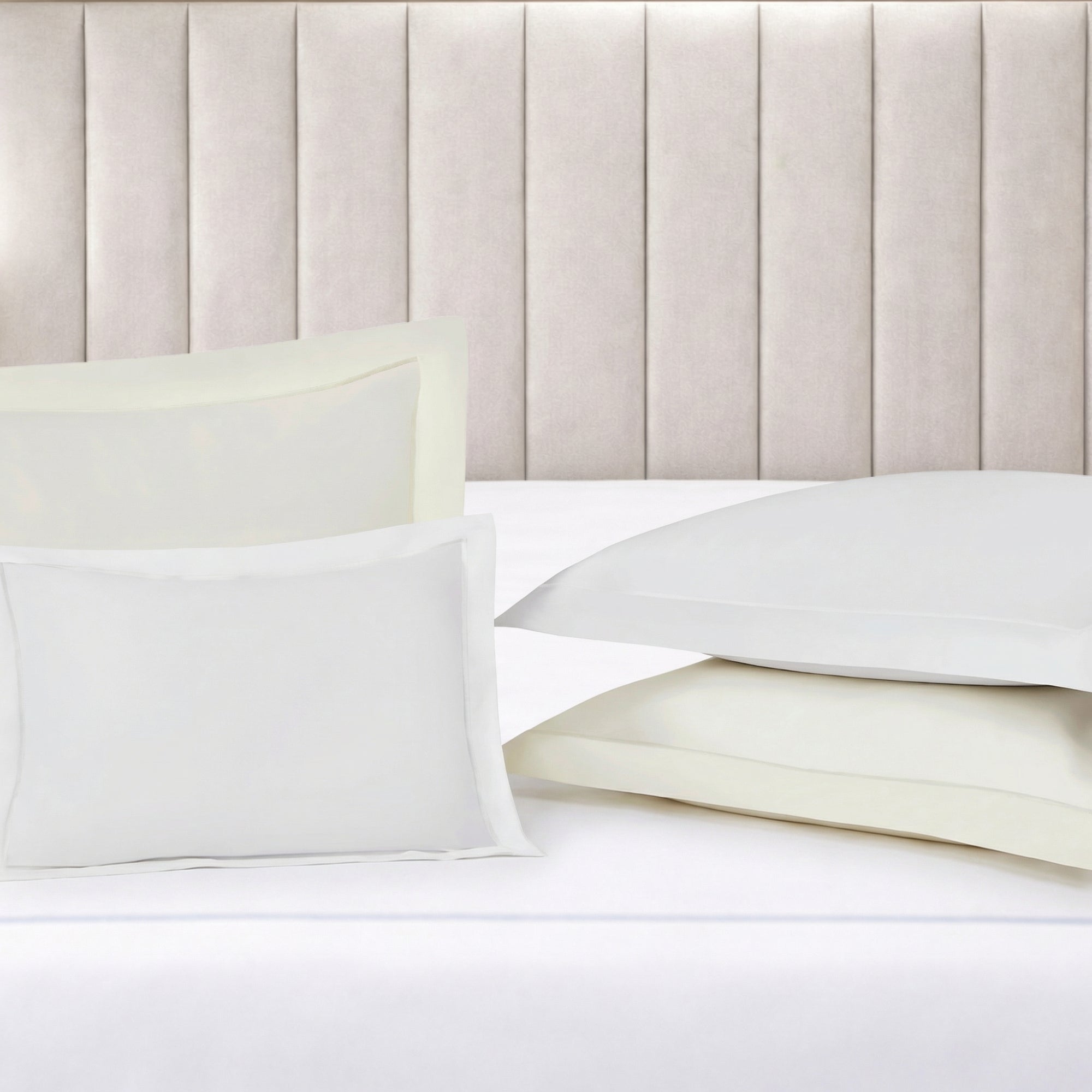 SS-065-X_2|Luxurious pure white cotton sateen duvet cover draped elegantly on a bed, creating a serene, inviting sleep space. Premium comfort.