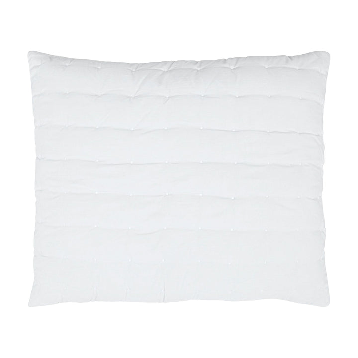 DE-353-3137_1|Clean white tufted quilt with horizontal channel stitching and dotted texture, perfect for a cozy modern bed.