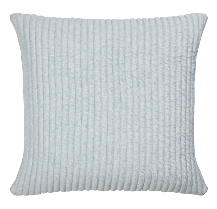 ES-369-2626_1|Soft light blue ribbed quilted accent pillow, providing cozy texture and style. A unique coverlet alternative.