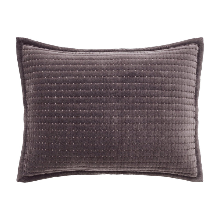 SS-186-2026_1|Rich dark grey velvet coverlet pillow sham, featuring luxurious horizontal dotted stitching for sophisticated bedroom style.