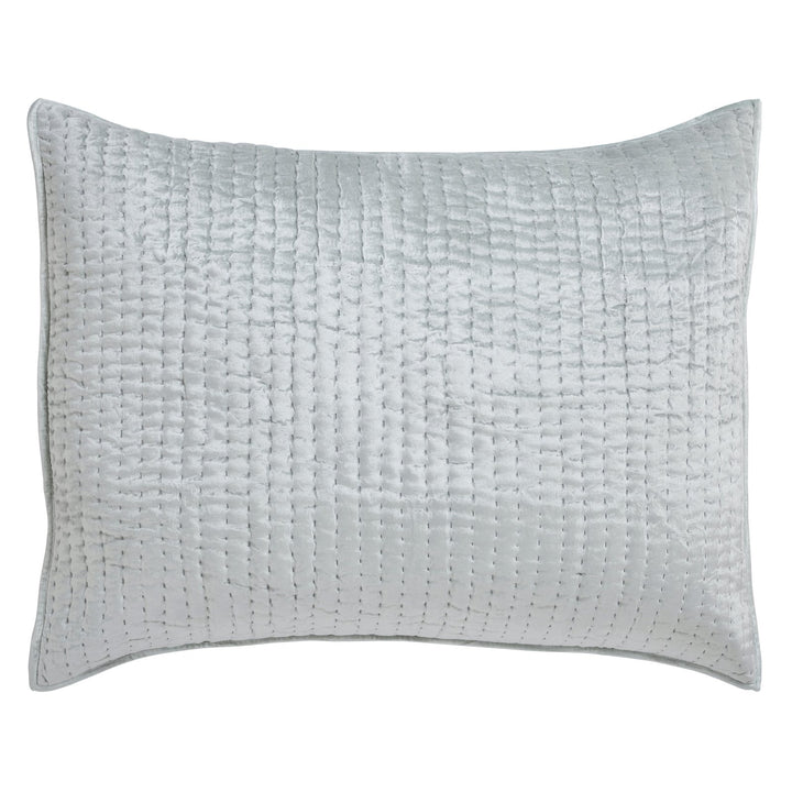 DE-352-3137_1|Light silver velvet quilt with contemporary small grid quilting, providing a chic and soft plush texture.