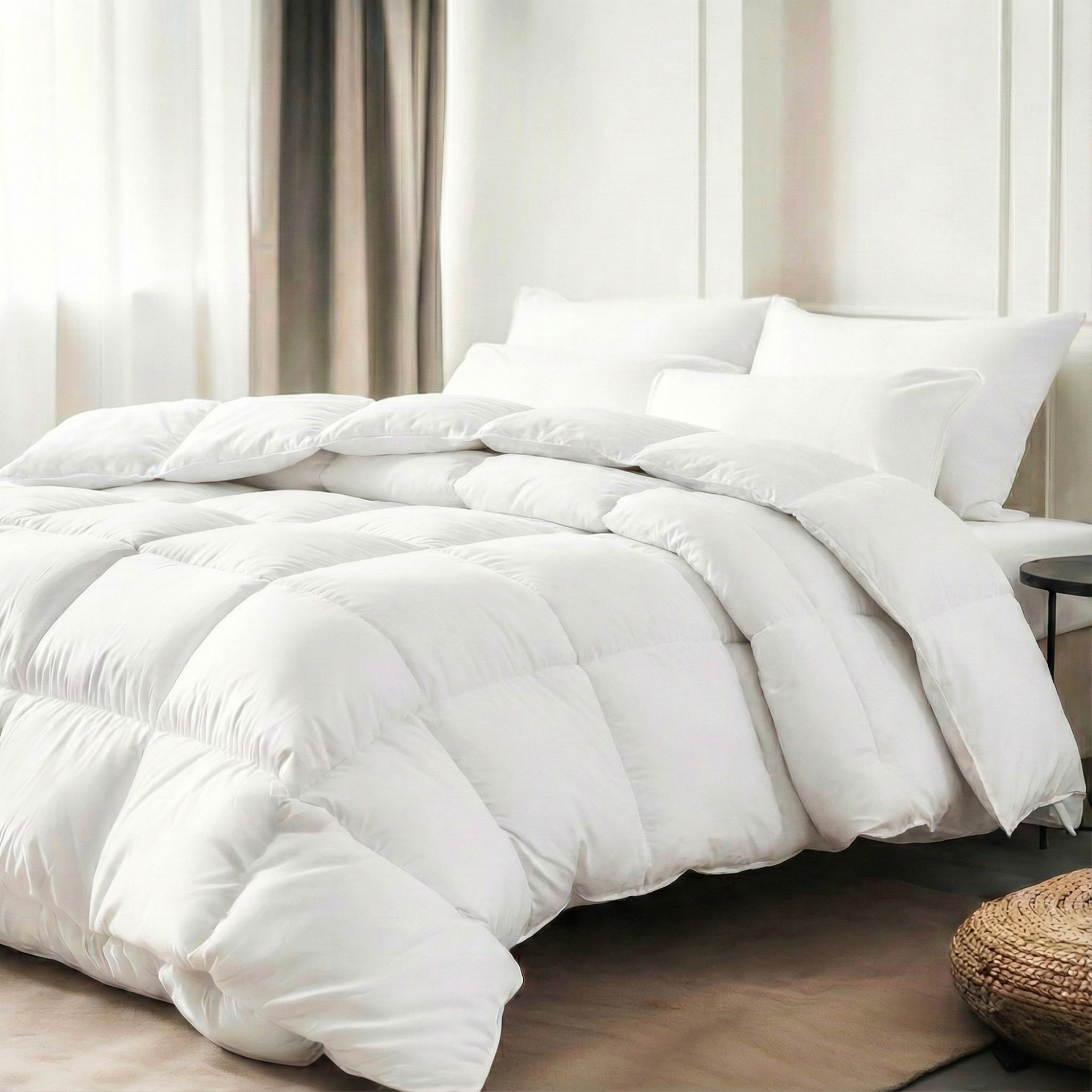 DI-5001-10894_1|Plush white down alternative comforter for a king-size bed, ensuring optimal warmth and comfort. Elevate your sleep sanctuary.