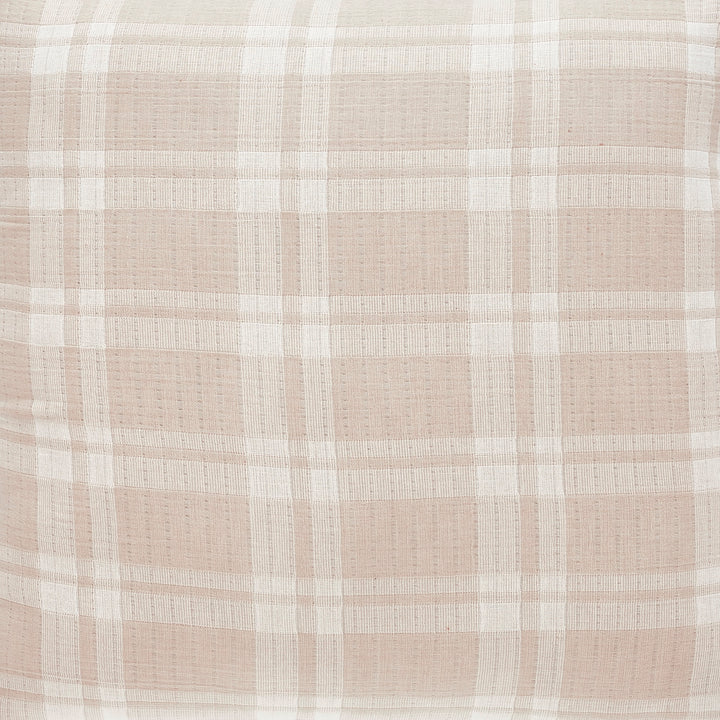TP-118-1640_4|Tan and white plaid pillow cover with a classic grid pattern. Woven, durable fabric ideal for decorative or sleeping pillows, adding warmth.