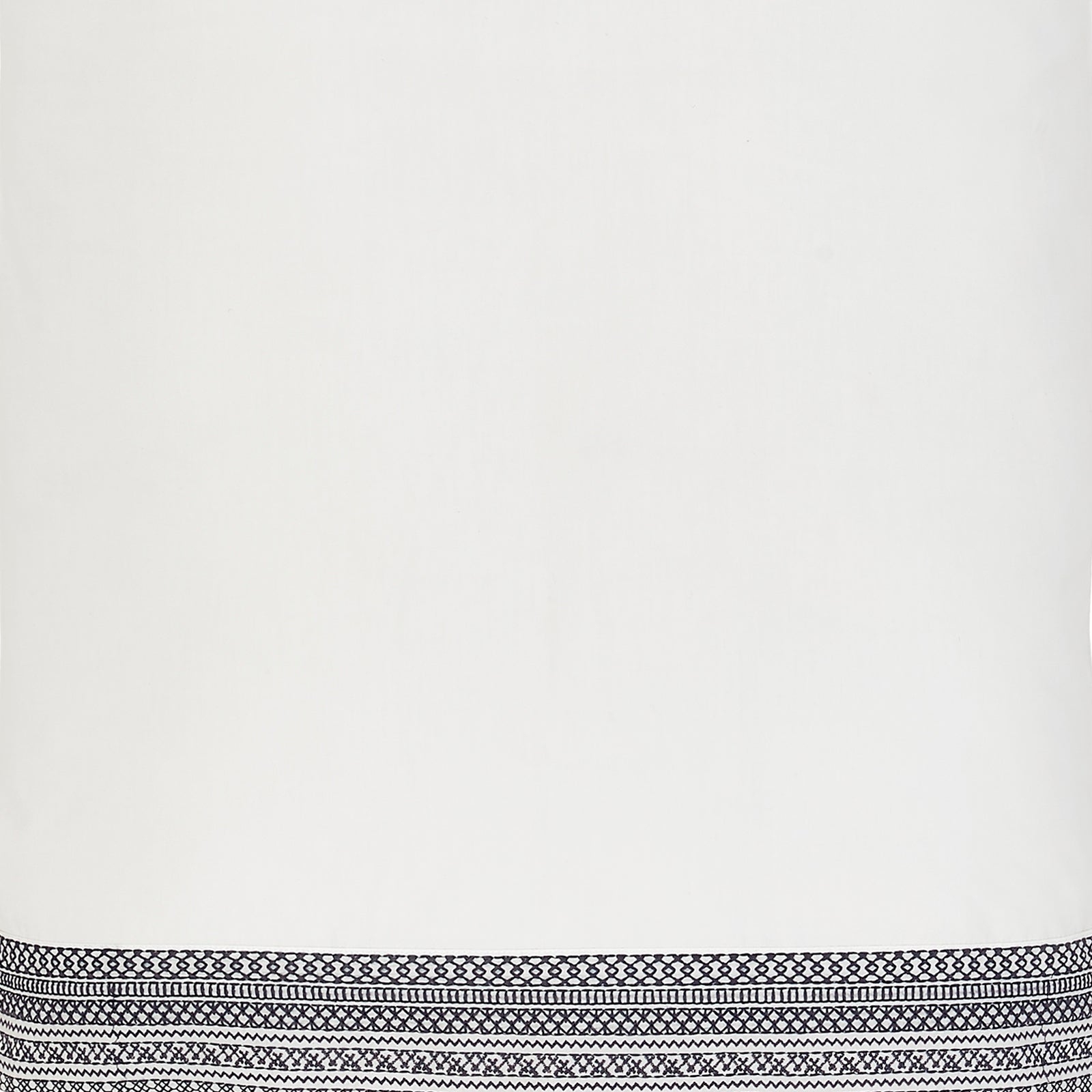 SWT-503-7.8_1|Clean white fabric with a striking black geometric embroidered border, offering a modern and chic accent for home textiles.
