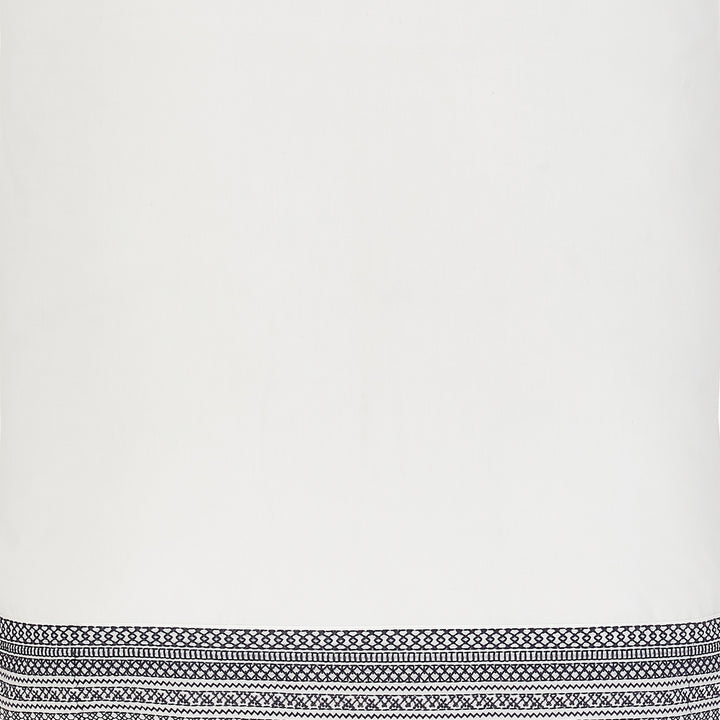 SWT-503-7.8_1|Clean white fabric with a striking black geometric embroidered border, offering a modern and chic accent for home textiles.