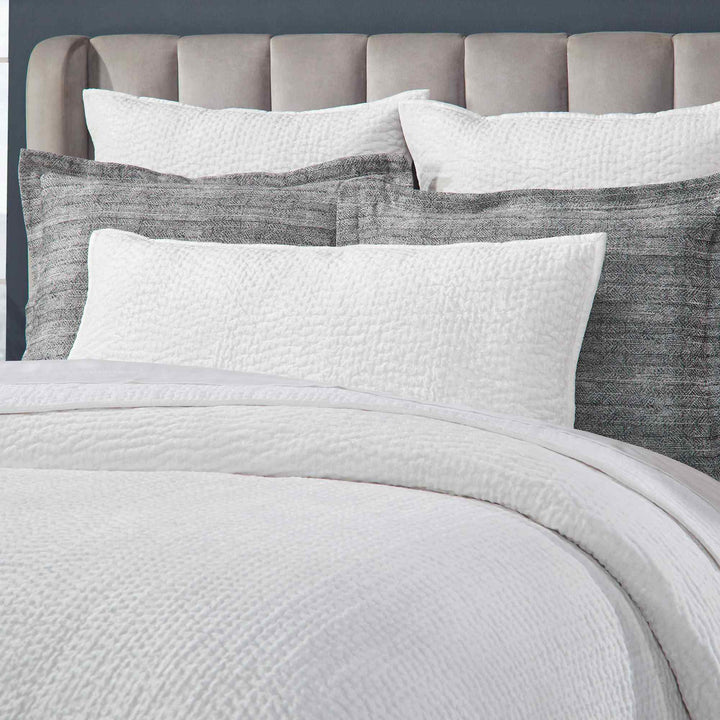 CL-182-11096_11|Elegant white textured waffle knit coverlet set on a modern bed, soft breathable bedding for ultimate comfort.