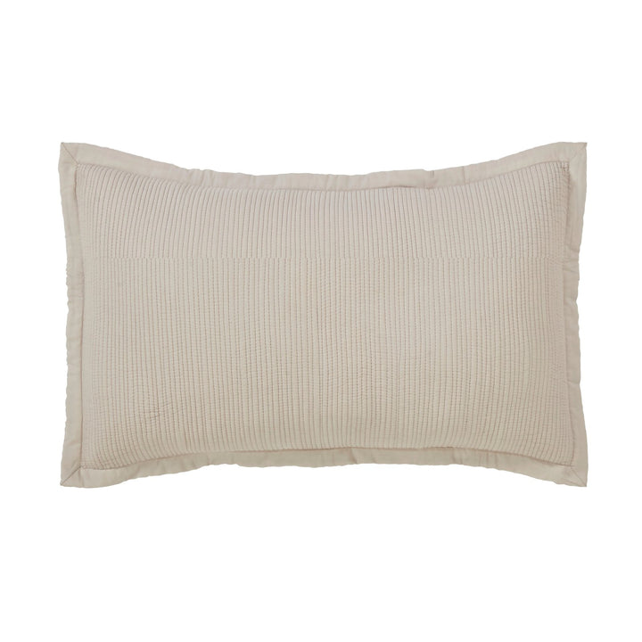 KS-161-2036_1|Elegant beige quilted pillow sham with textured ribbing and flange edge, perfect for a cozy bedroom decor. Sophisticated style.