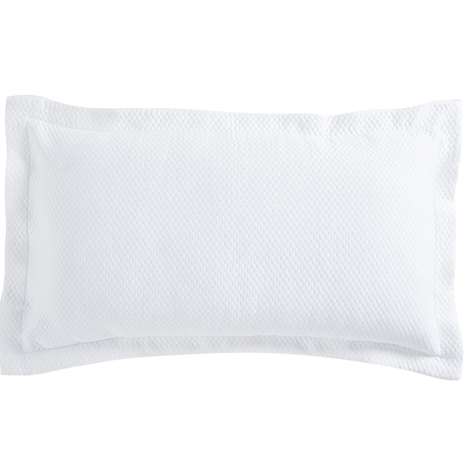 KS-256-2036_1|Crisp white textured coverlet pillow sham, featuring subtle waffle weave quilting for a clean, modern bed design.