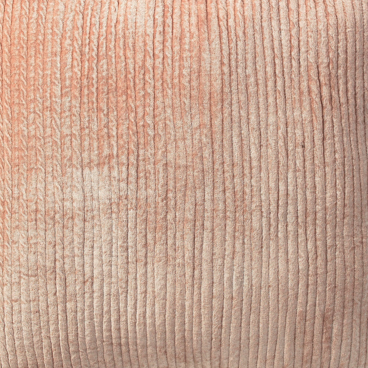 SWT-154-1010_1|Individual swatch in a peach hue, presenting a textured vertical corduroy-style pattern with a crushed velvet finish.