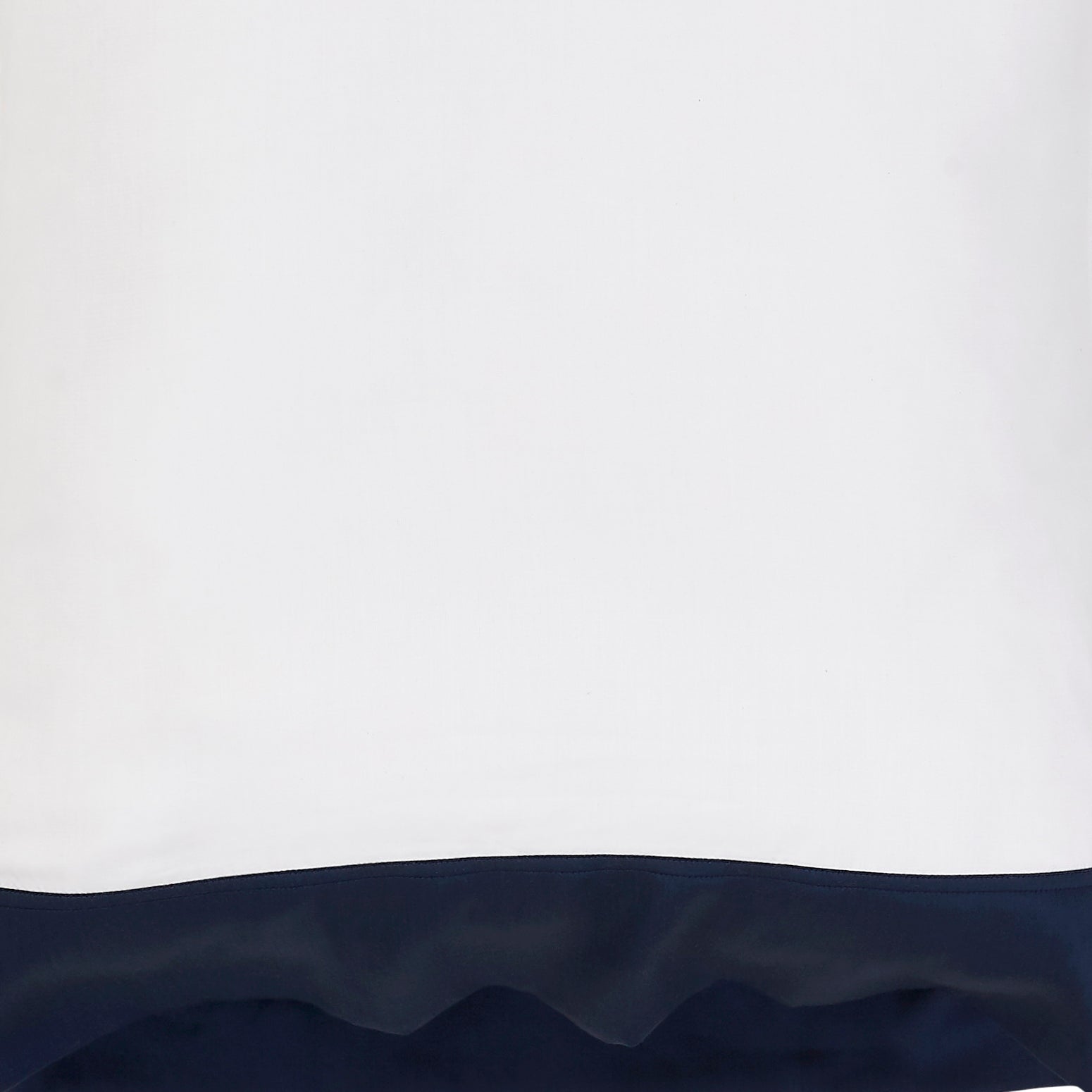 SWT-513-7.8_1|Crisp white fabric with a sharp, contemporary horizontal navy blue color block at the bottom. Modern design for home.