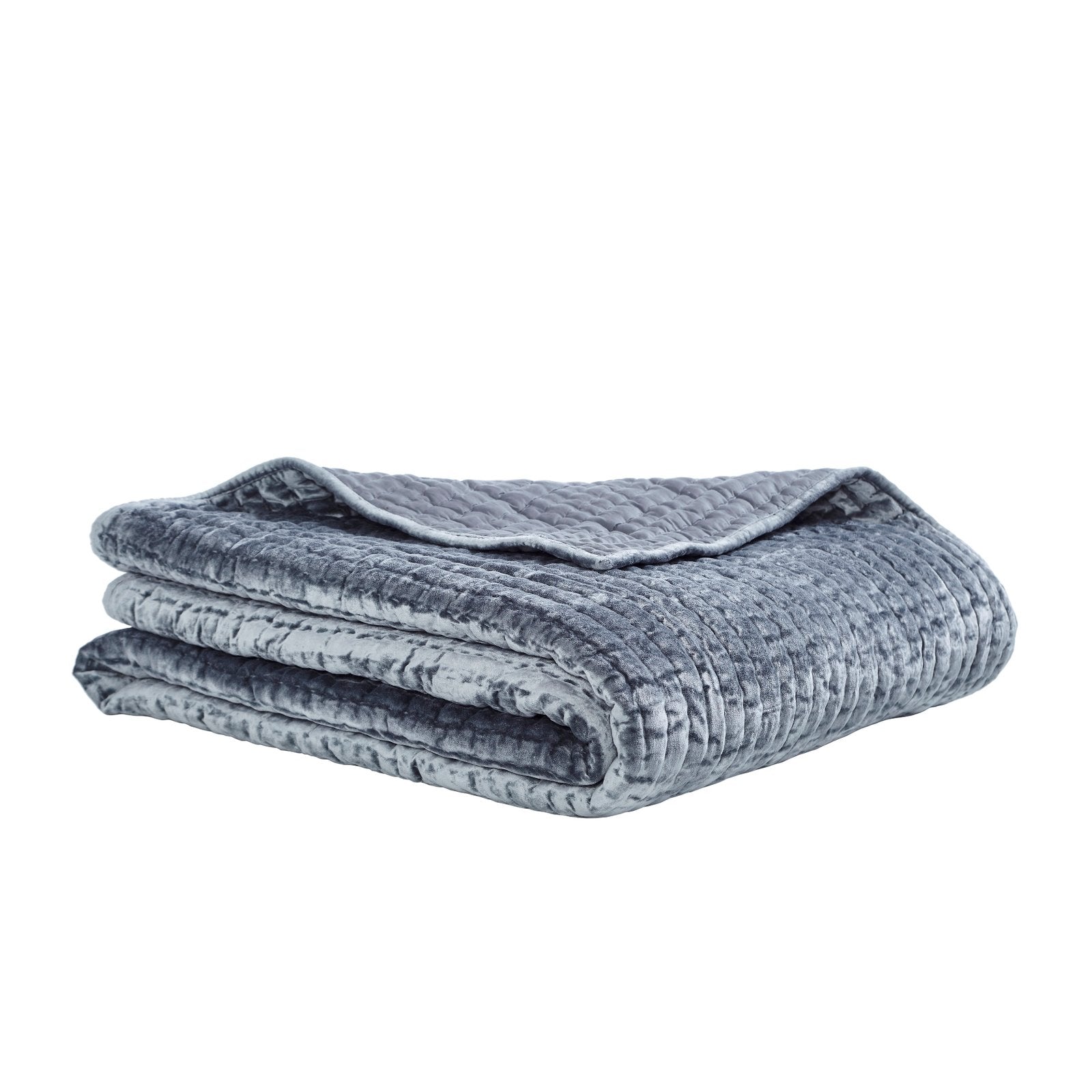 QT-340-11096_2|Beautifully folded light blue velvet quilt, highlighting its plush texture and modern design, ready for cozy bedroom use.