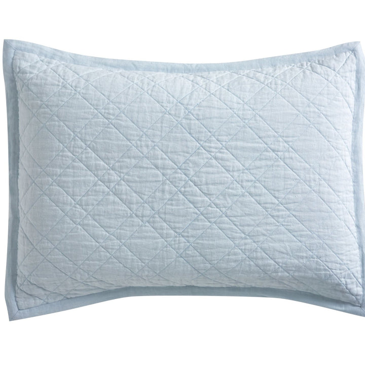 SS-255-2026_1|Light blue quilted pillow sham with diamond stitching, soft cotton fabric. Ideal for cozy bedroom decor, comfortable bedding.