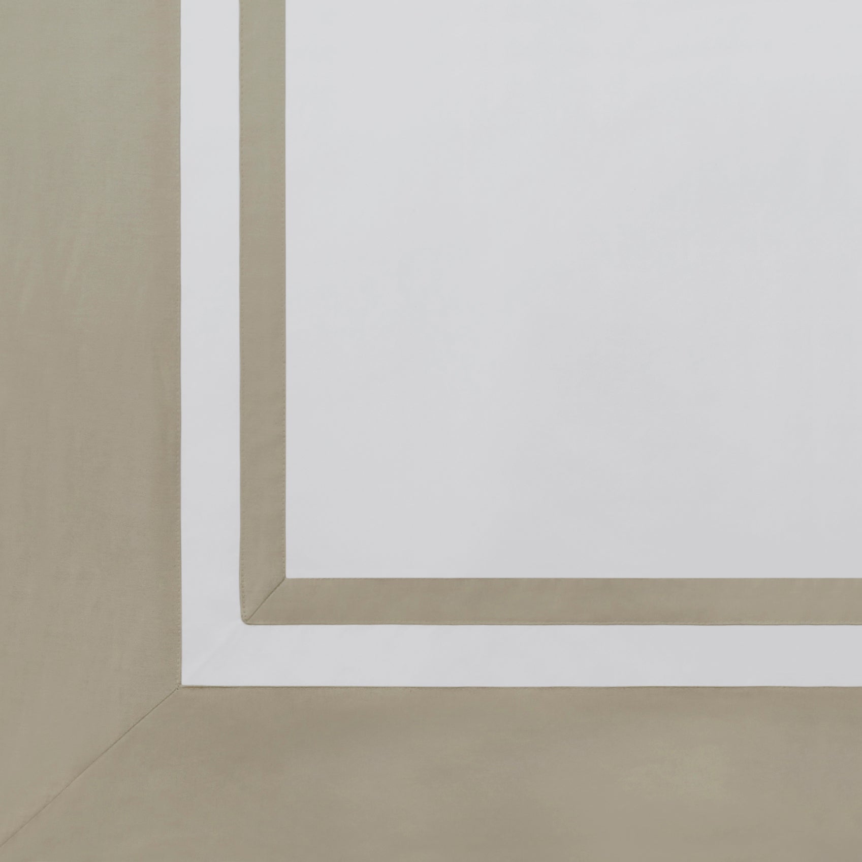 ASP-543-2032_5|Close-up of beige 100% cotton flat sheet with a wide white and beige decorative border, plain weave texture.