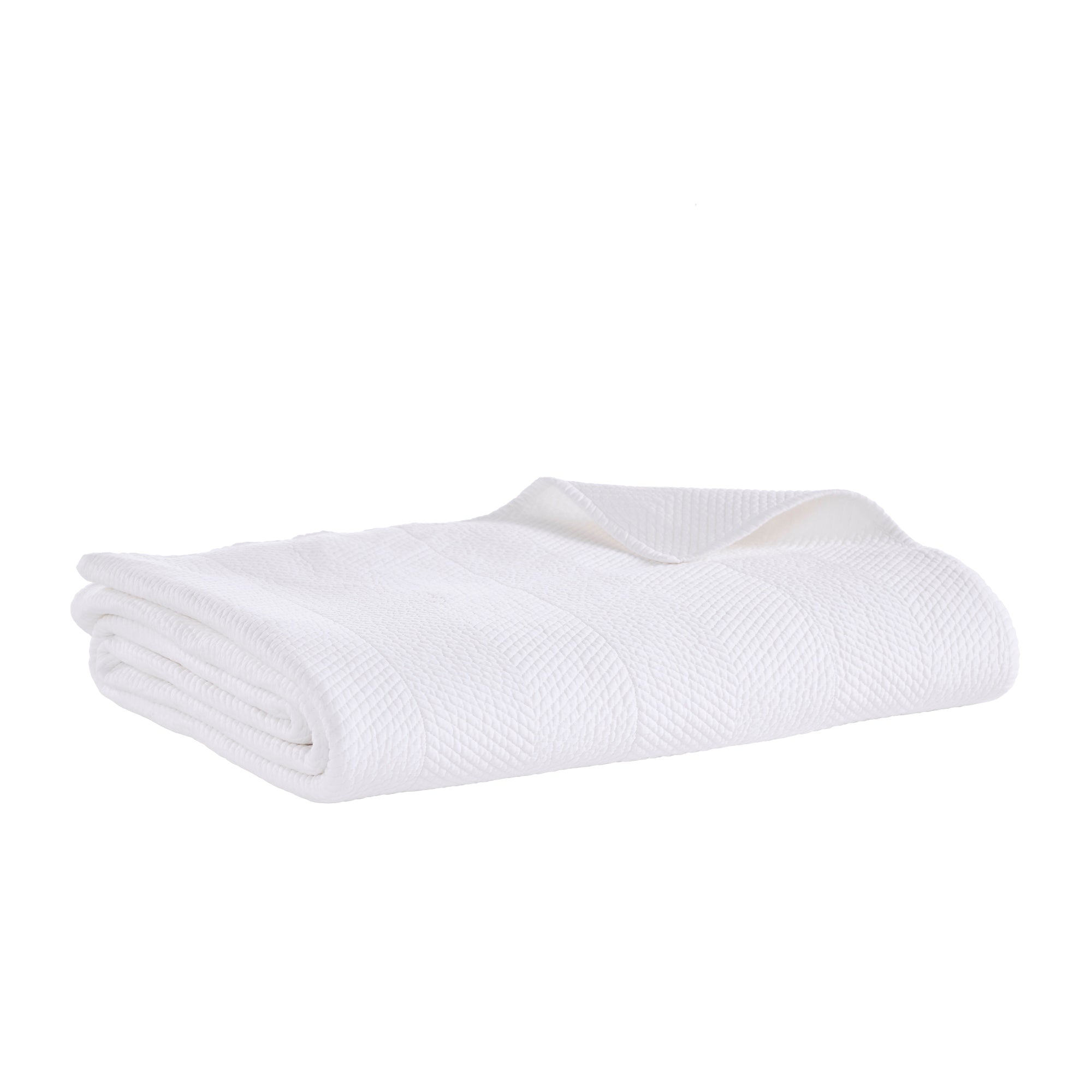 CL-170-11096_6|Pristine white chevron textured coverlet neatly folded, providing a clean, elegant, and modern bedding solution.