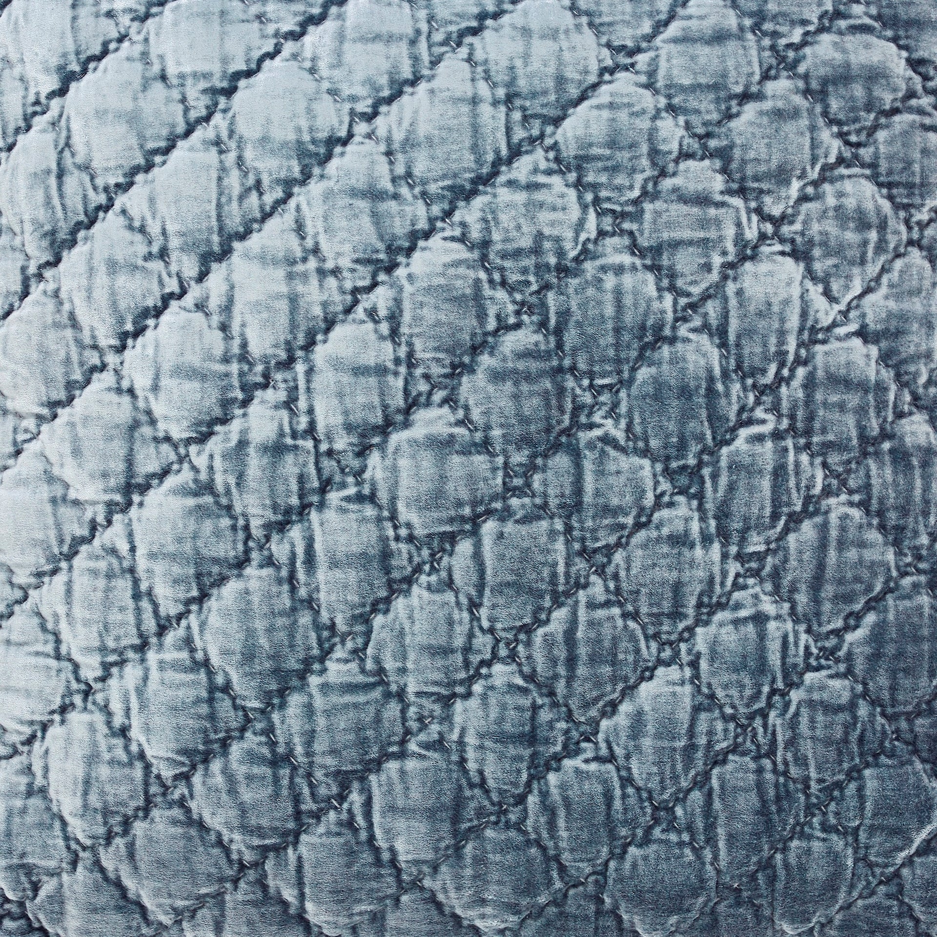 SWT-341-X_1|Luxurious dusty blue velvet quilted bedspread with a rich diamond pattern. Offers plush comfort and elegant texture to bedrooms.