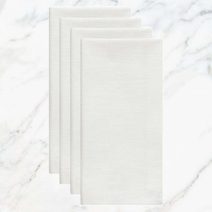 NP-4808-2020_1|Set of 4 crisp white linen-blend cloth dinner napkins for elegant table settings. Reusable and stylish dining.