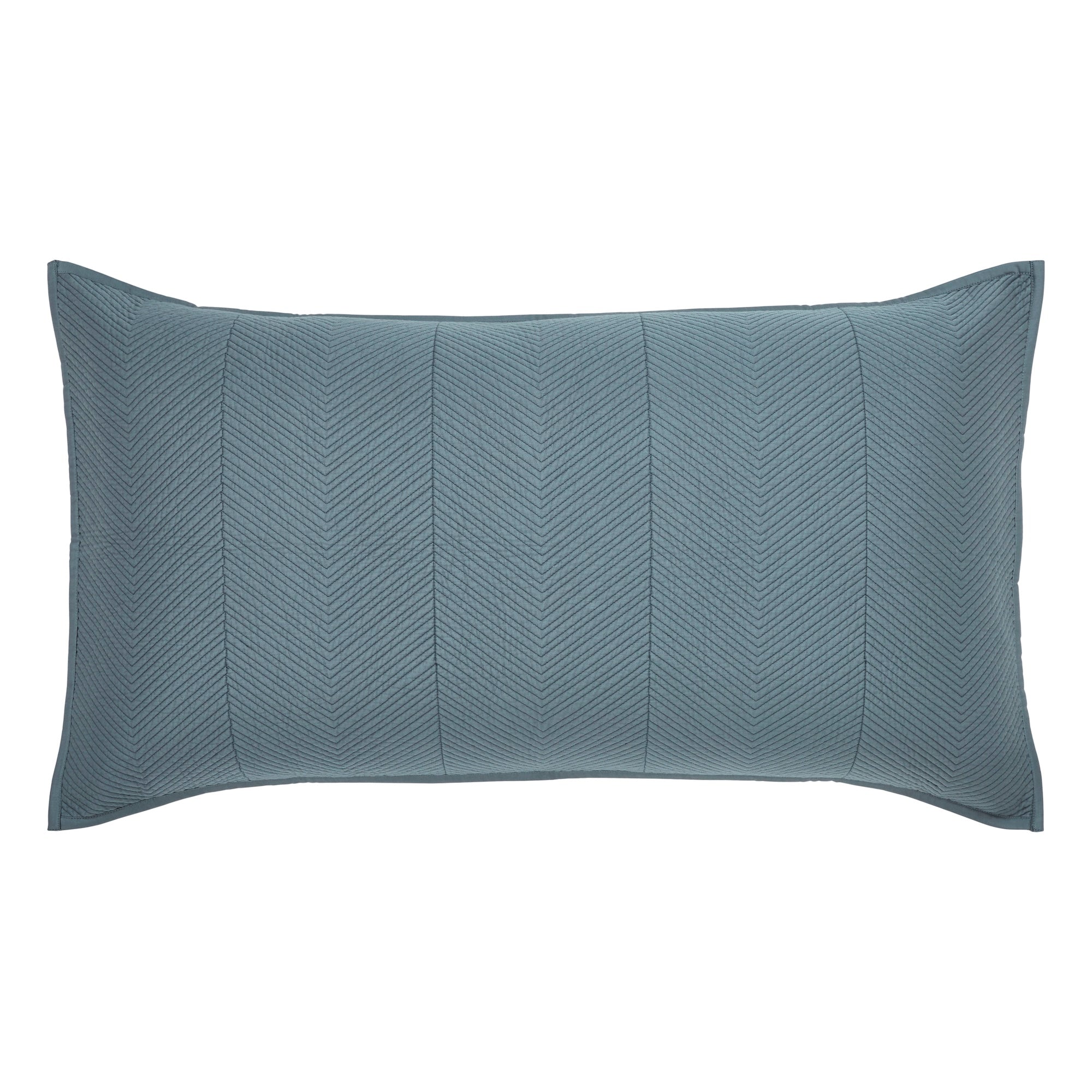 KS-261-2036_1|Rectangular dark blue quilted coverlet pillow sham with vertical chevron pattern, elegant bedding accent.