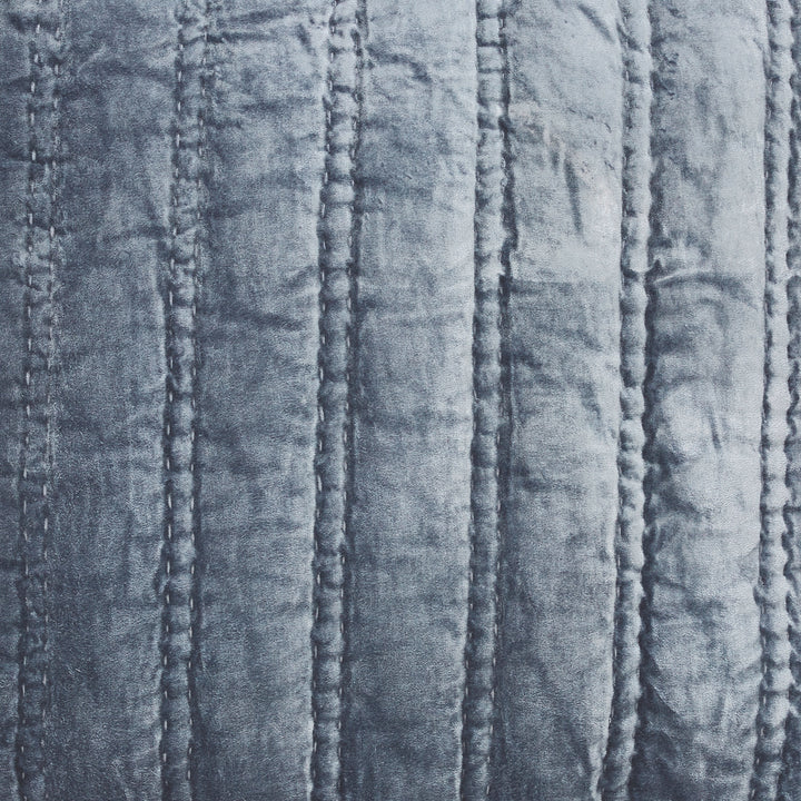 KS-309-2036_2|Elegant blue channel quilted velvet fabric with soft vertical lines, offering a luxurious and cozy texture, perfect for a stylish quilt.