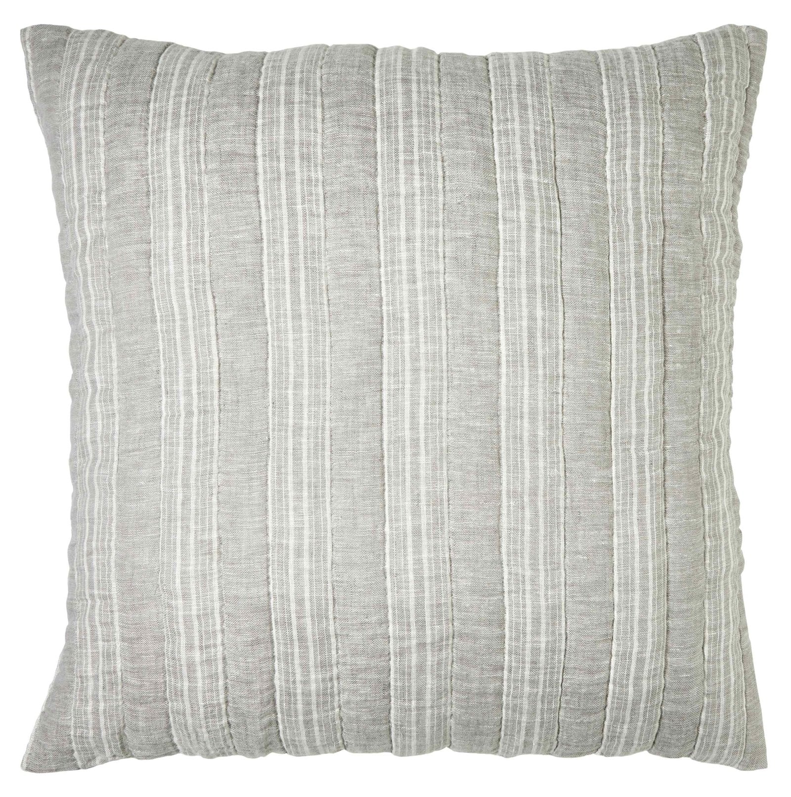 ES-317-X_1|Grey quilted throw pillow with vertical stripe texture. Soft, neutral color adds a contemporary, cozy accent to beds.