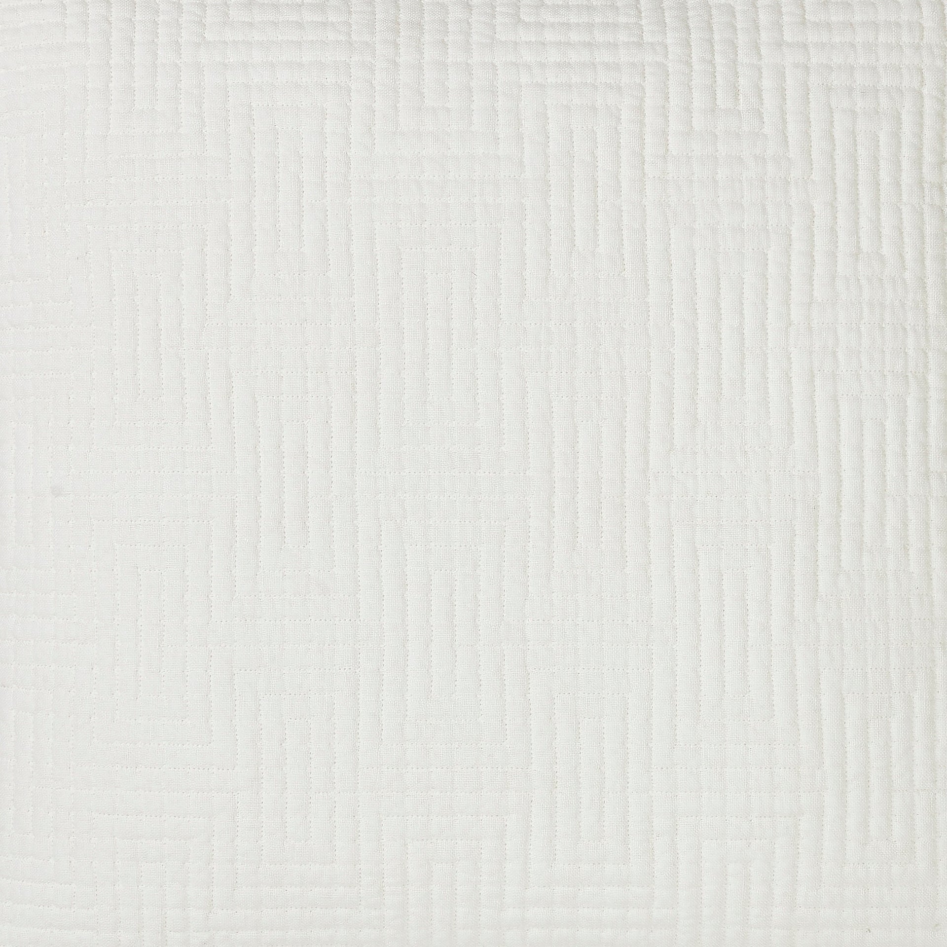 SWT-199-X_1|Crisp white quilted fabric with modern geometric maze pattern. Sophisticated bedding detail for a serene bedroom.