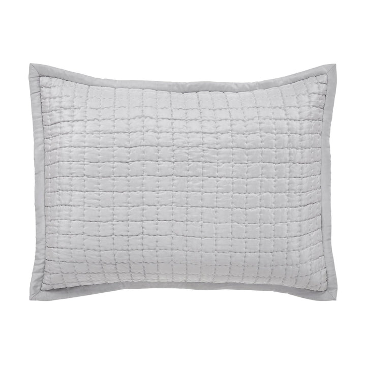 SS-177-2026-LOT1_1|Modern light grey quilted coverlet pillow sham, featuring a prominent large square grid pattern for stylish bedding.
