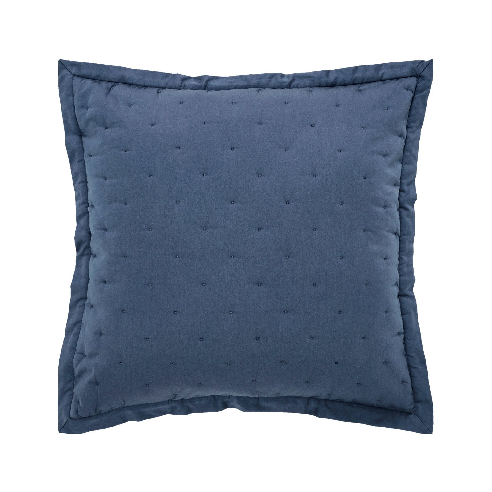 ES-357-2626_1|Quilted navy blue square euro sham pillow featuring a tight grid stitch pattern and a neat, bordered edge.
