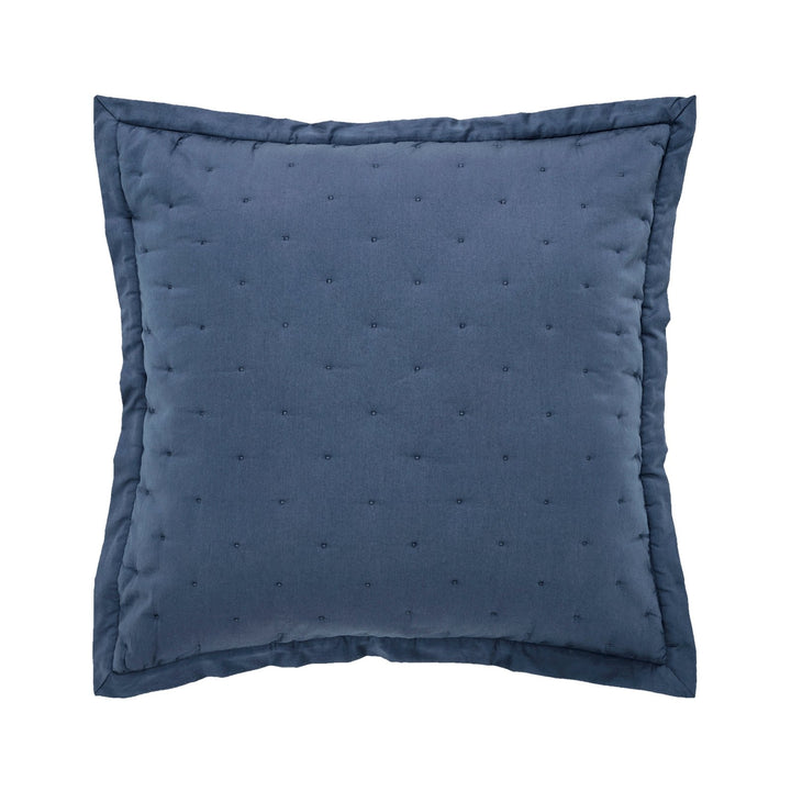 ES-357-2626_1|Quilted navy blue square euro sham pillow featuring a tight grid stitch pattern and a neat, bordered edge.