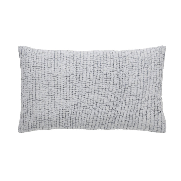 KS-316-2036_1|Rectangular grey-blue quilted pillow with a textured, crinkled pattern, offering unique style and comfort for beds.