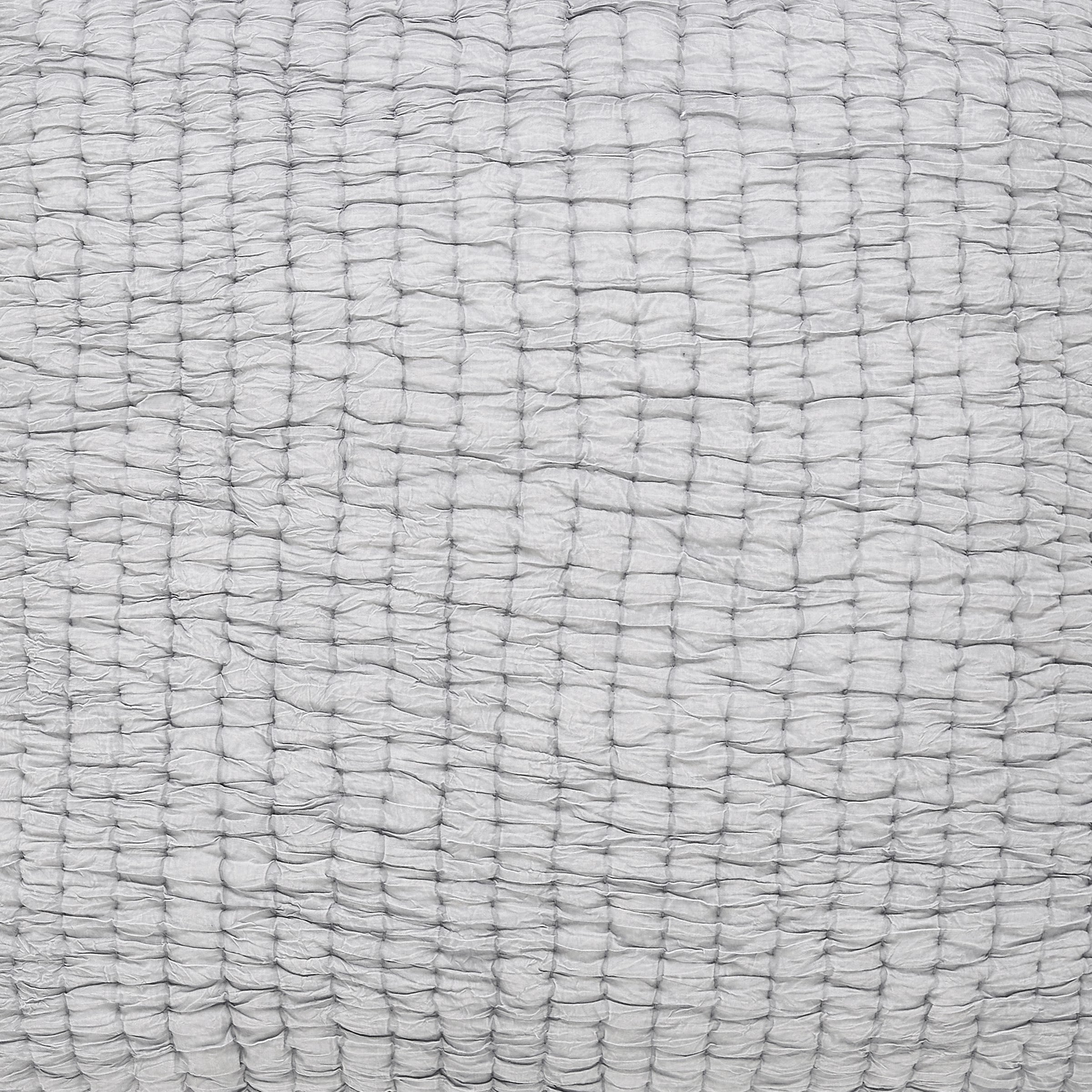 SS-344-2026_2|Contemporary light gray quilted pillow sham with a crinkled small square grid pattern, offering unique texture for stylish bedroom decor.