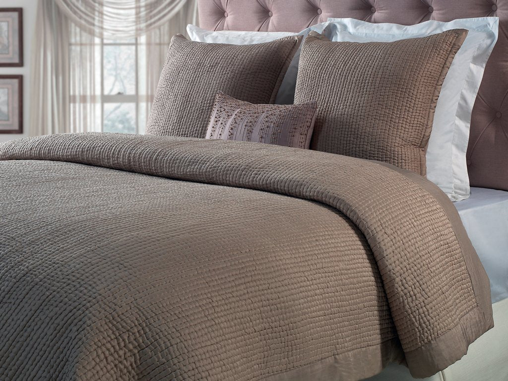 CL-155-9496_1|Luxurious brown quilted coverlet and matching shams, cozy textured bedding for sophisticated bedrooms.
