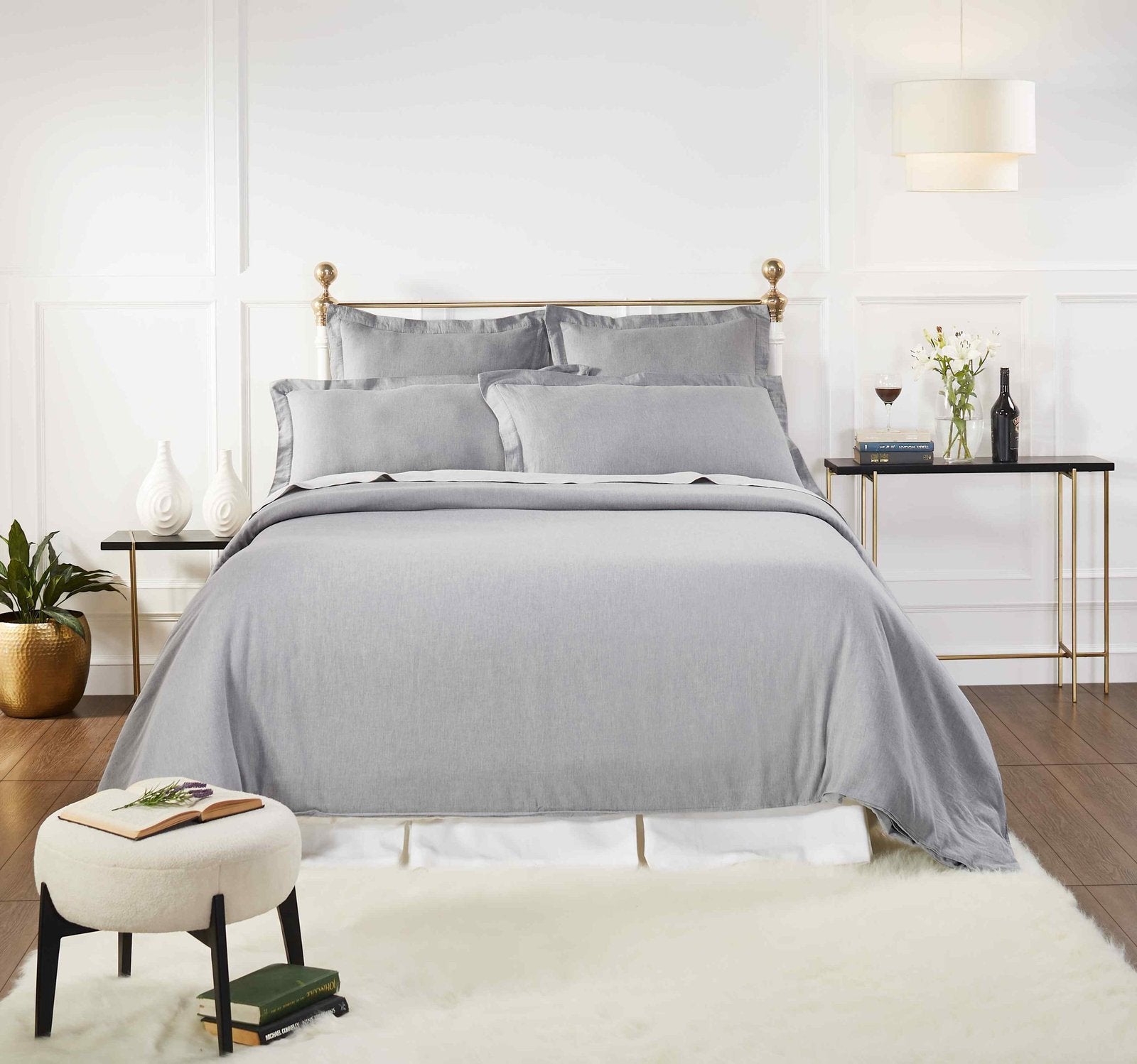DT-024-10692_1|Stylish heather grey linen blend duvet cover set, soft, comfortable, perfect for modern bedroom styling.