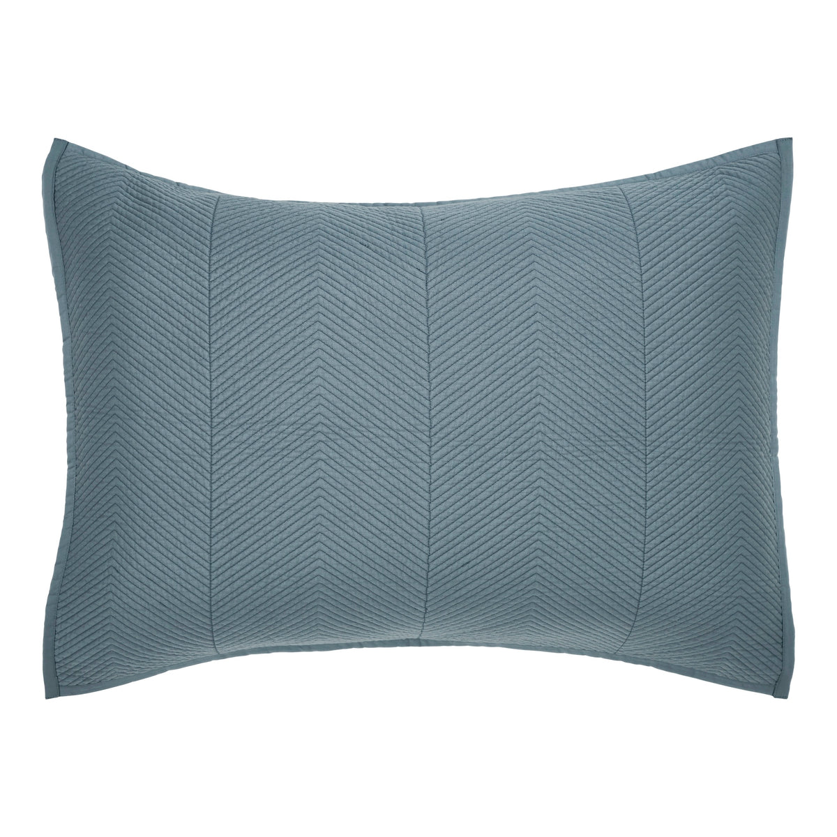 SS-261-2026_1|Stylish teal quilted pillow sham featuring a modern chevron pattern. Perfect for a contemporary bedroom update, soft and inviting.